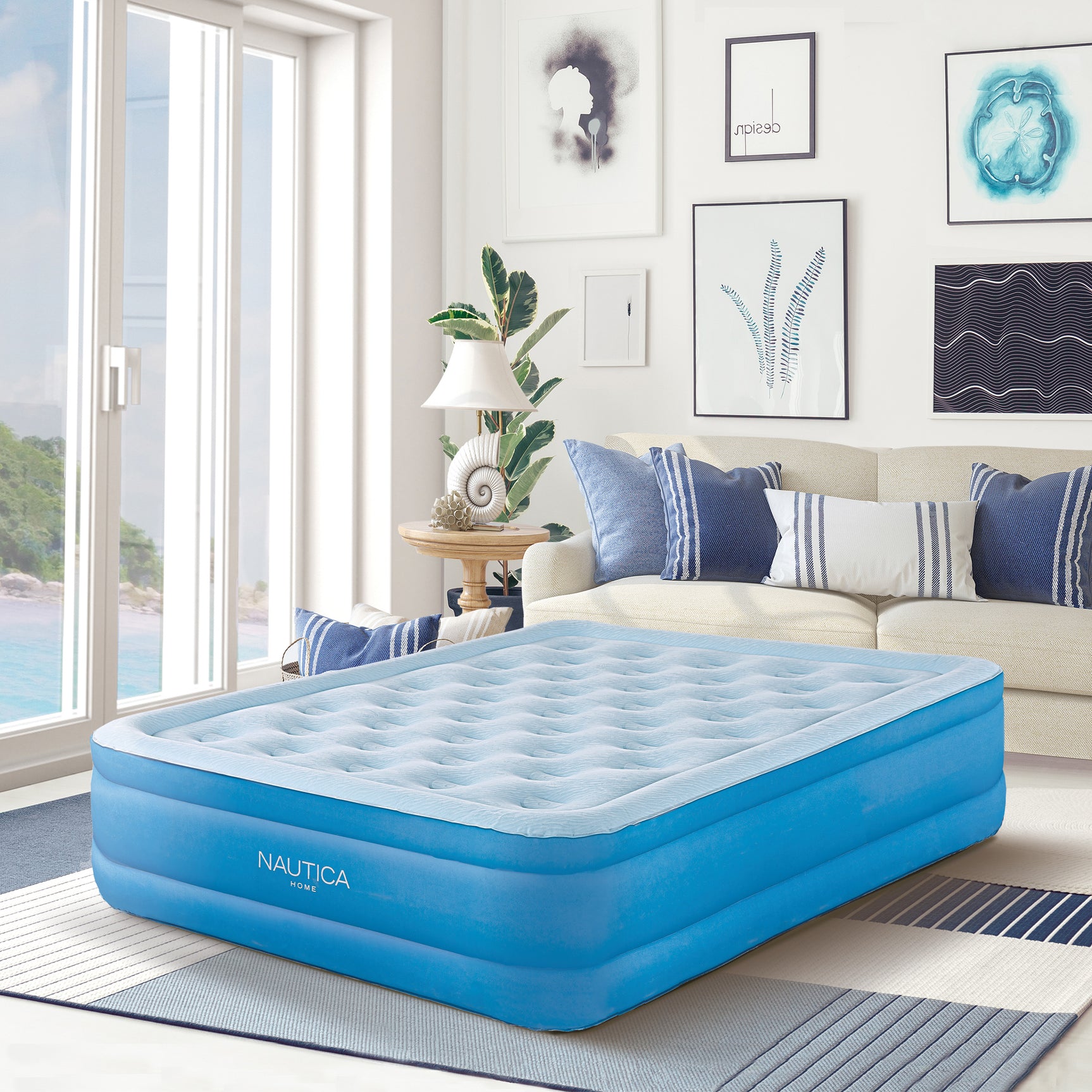 Nautica Cool Comfort Blue Pillowtop Air Mattress with Inset Pump - Ornate Home