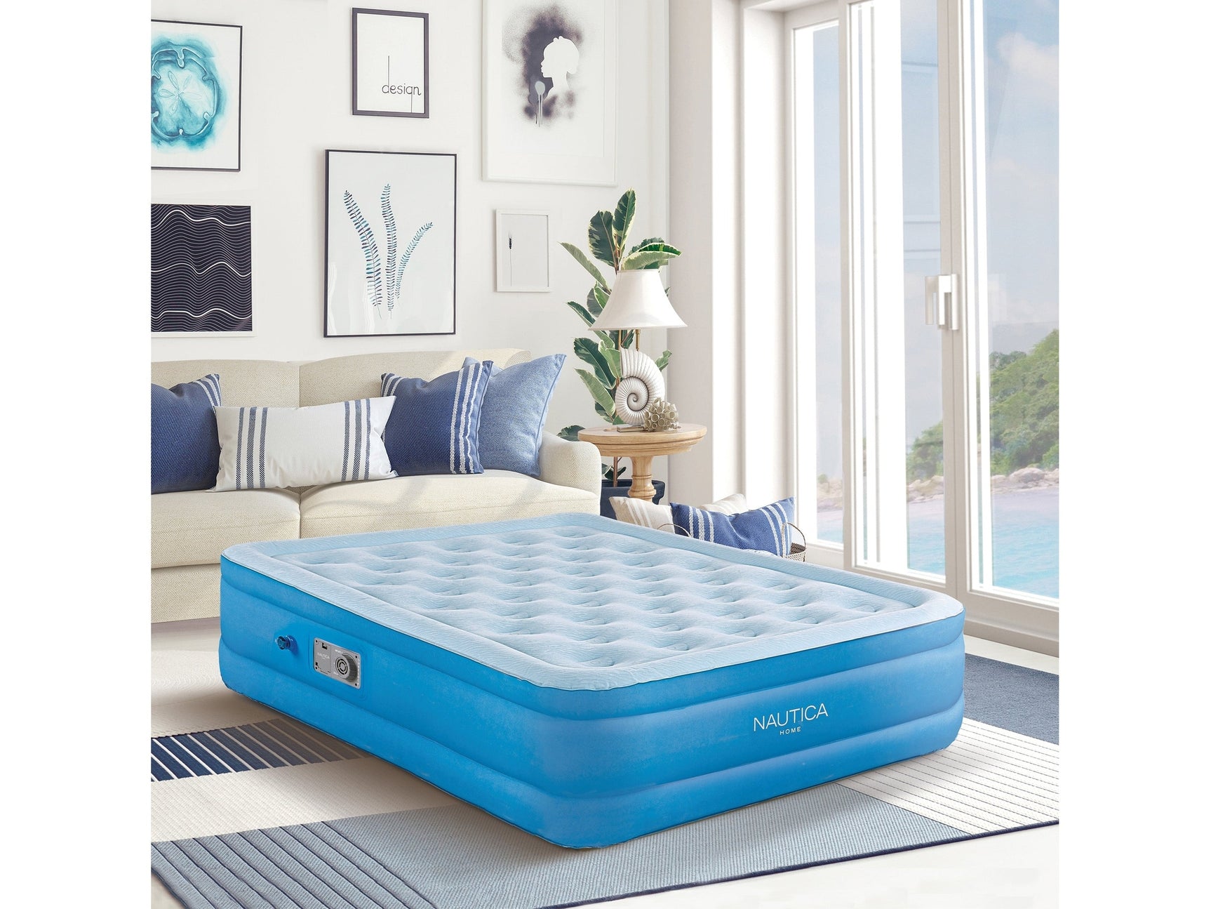 Nautica Cool Comfort Blue Pillowtop Air Mattress with Inset Pump - Ornate Home