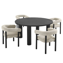 Nautica Ivory/Graphite 5-Piece Round Outdoor Patio Aluminum Dining Table and Chairs Set - Ornate Home