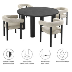 Nautica Ivory/Graphite 5-Piece Round Outdoor Patio Aluminum Dining Table and Chairs Set - Ornate Home