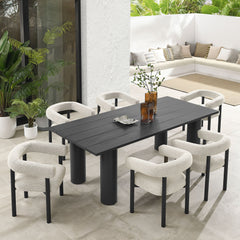 Nautica Ivory/Graphite 7-Piece Rectangular Outdoor Patio Aluminum Dining Table and Chairs Set - Ornate Home