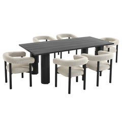 Nautica Ivory/Graphite 7-Piece Rectangular Outdoor Patio Aluminum Dining Table and Chairs Set - Ornate Home