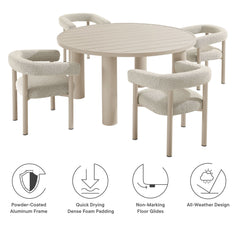 Nautica Ivory/Taupe 5-Piece Round Outdoor Patio Aluminum Dining Table and Chairs Set - Ornate Home