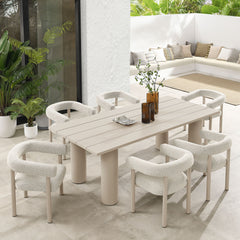 Nautica Ivory/Taupe 7-Piece Rectangular Outdoor Patio Aluminum Dining Table and Chairs Set - Ornate Home