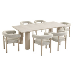 Nautica Ivory/Taupe 7-Piece Rectangular Outdoor Patio Aluminum Dining Table and Chairs Set - Ornate Home