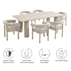 Nautica Ivory/Taupe 7-Piece Rectangular Outdoor Patio Aluminum Dining Table and Chairs Set - Ornate Home