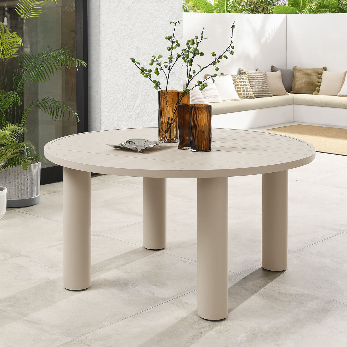 Nautica Taupe Outdoor Patio 60" Round Aluminum Dining Table - Ornate Home