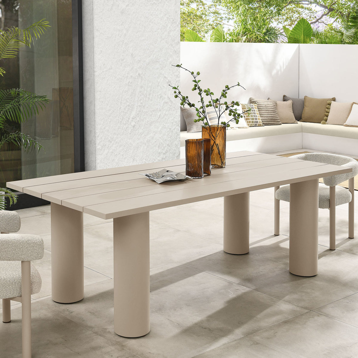 Nautica Taupe Outdoor Patio 87" Rectangular Aluminum Dining Table - Ornate Home