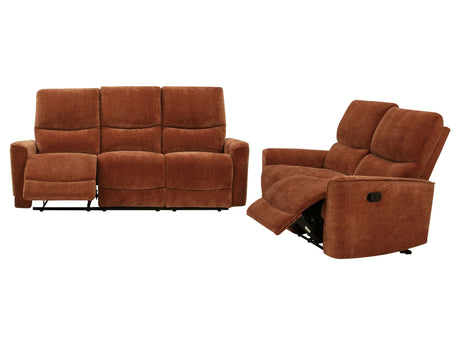 Navarro Burnt Orange 2-piece Upholstered Reclining Sofa Set - Ornate Home