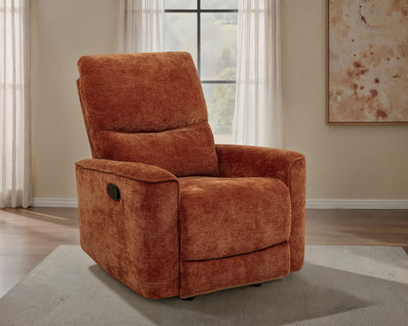 Navarro Burnt Orange Chenille Upholstered Glider Recliner - Ornate Home