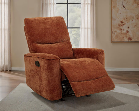 Navarro Burnt Orange Chenille Upholstered Glider Recliner - Ornate Home