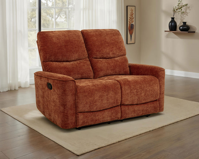 Navarro Burnt Orange Chenille Upholstered Reclining Loveseat - Ornate Home