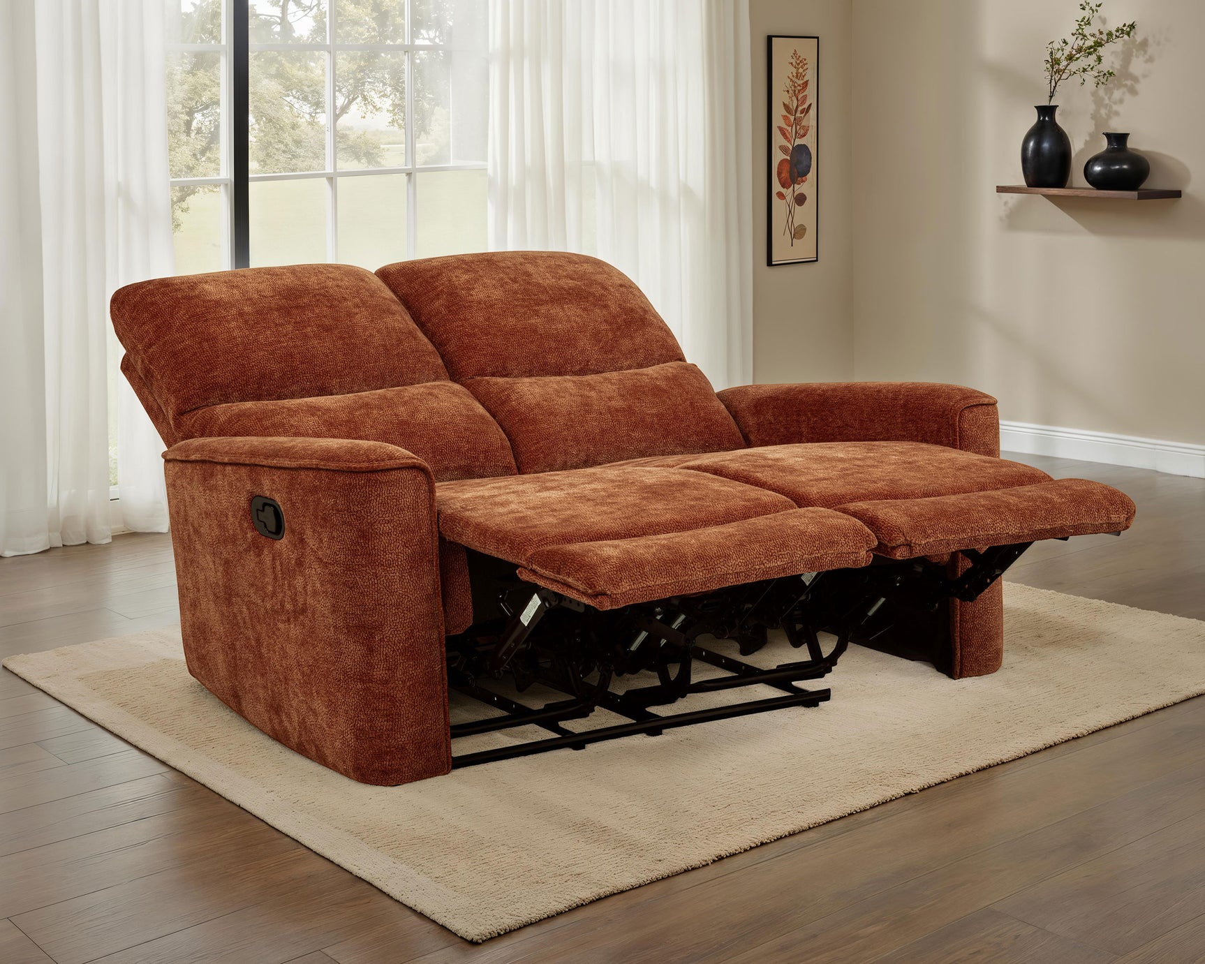 Navarro Burnt Orange Chenille Upholstered Reclining Loveseat - Ornate Home