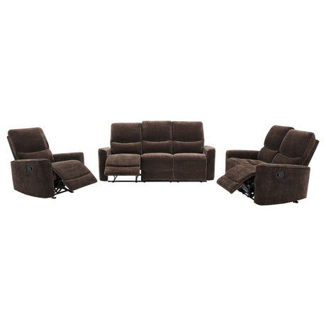 Navarro Dark Brown 3-piece Upholstered Reclining Sofa Set - Ornate Home