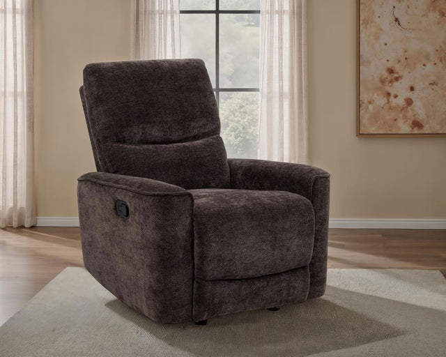 Navarro Dark Brown Chenille Upholstered Glider Recliner - Ornate Home