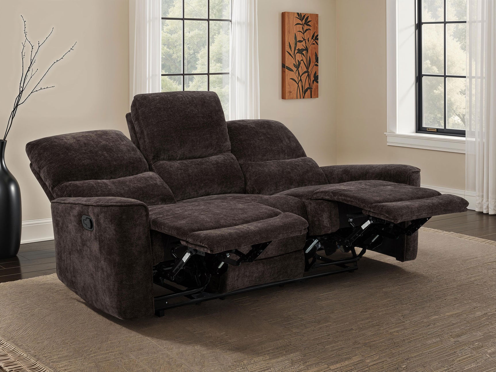 Navarro Dark Brown Chenille Upholstered Reclining Sofa - Ornate Home