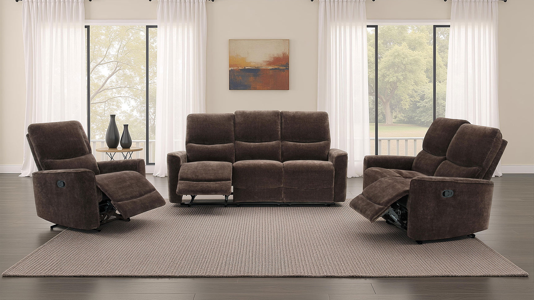 Navarro Dark Brown Chenille Upholstered Reclining Sofa - Ornate Home