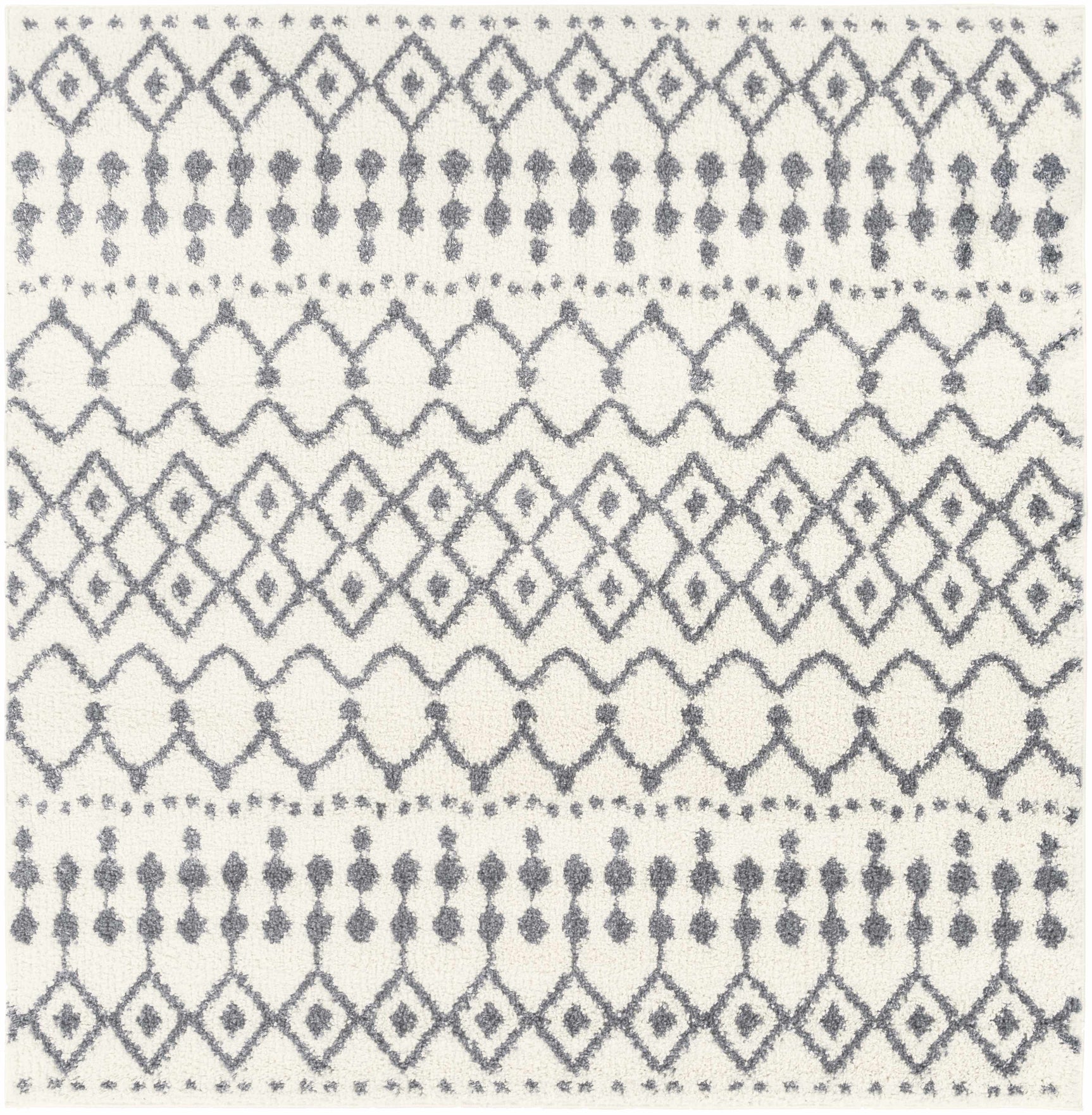 Navassa White/Gray Trellis Plush Rug - Ornate Home