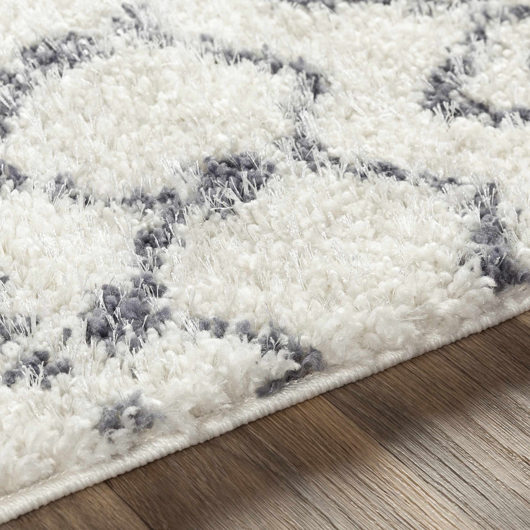 Navassa White/Gray Trellis Plush Rug - Ornate Home