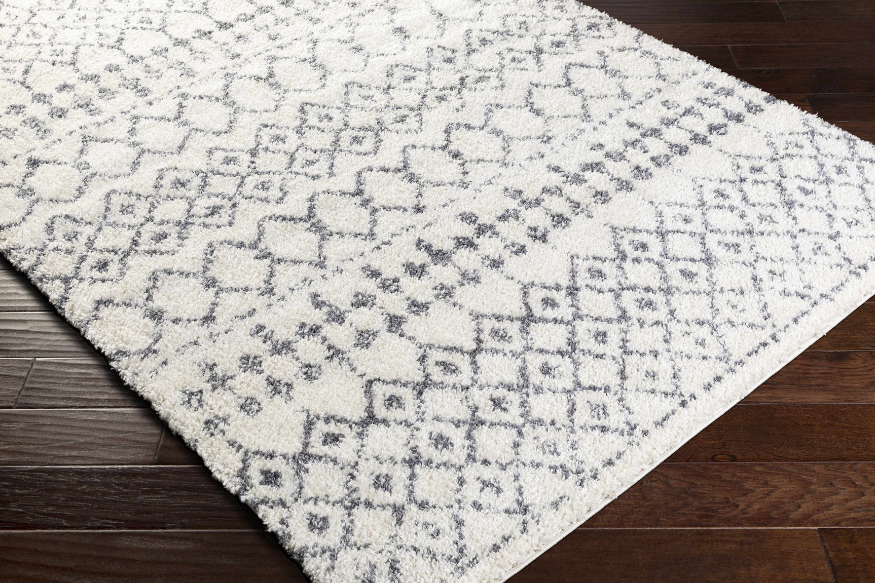 Navassa White/Gray Trellis Plush Rug - Ornate Home