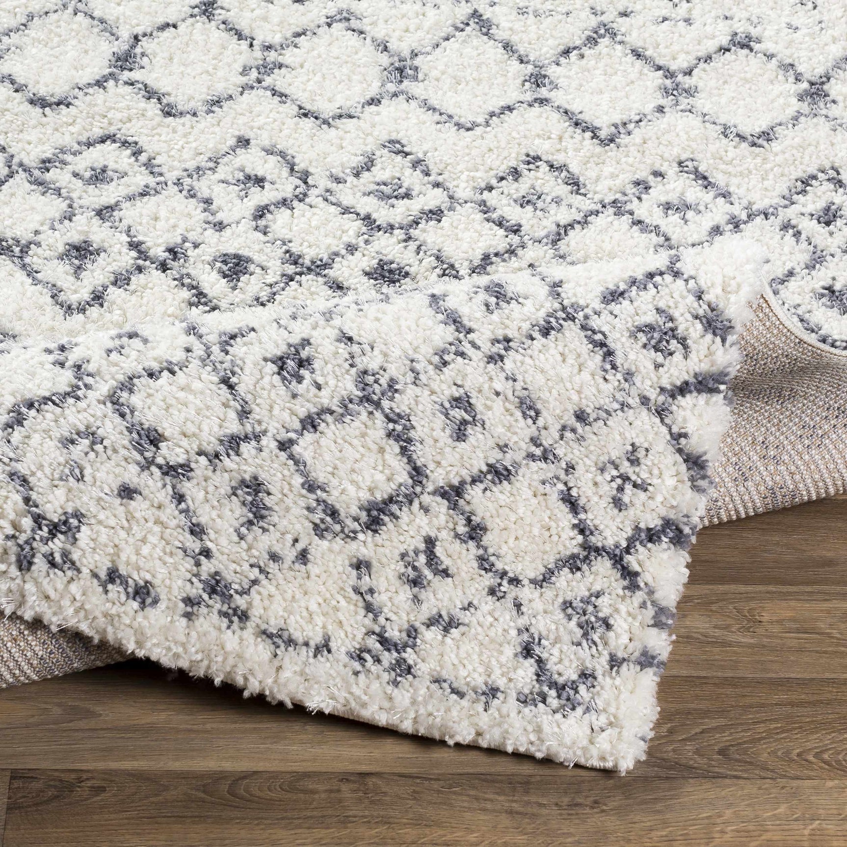 Navassa White/Gray Trellis Plush Rug - Ornate Home