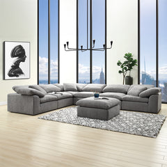 Naveen Gray Linen Modular - Ottoman - Ornate Home