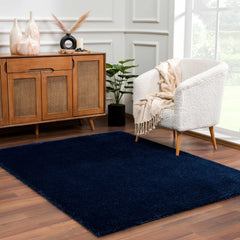 Navero Dark Blue Subtle Wavy Abstract Modern Minimalist Polyester Machine Woven Area Rug - Clearance - Ornate Home