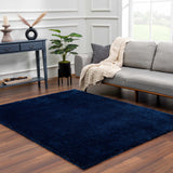 Navero Dark Blue Subtle Wavy Abstract Modern Minimalist Polyester Machine Woven Area Rug - Clearance - Ornate Home