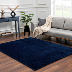 Navero Dark Blue Subtle Wavy Abstract Modern Minimalist Polyester Machine Woven Area Rug - Clearance - Ornate Home
