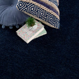 Navero Dark Blue Subtle Wavy Abstract Modern Minimalist Polyester Machine Woven Area Rug - Clearance - Ornate Home