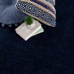 Navero Dark Blue Subtle Wavy Abstract Modern Minimalist Polyester Machine Woven Area Rug - Clearance - Ornate Home