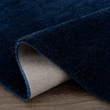 Navero Dark Blue Subtle Wavy Abstract Modern Minimalist Polyester Machine Woven Area Rug - Clearance - Ornate Home