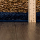 Navero Dark Blue Subtle Wavy Abstract Modern Minimalist Polyester Machine Woven Area Rug - Clearance - Ornate Home