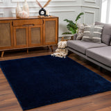 Navero Dark Blue Subtle Wavy Abstract Modern Minimalist Polyester Machine Woven Area Rug - Clearance - Ornate Home