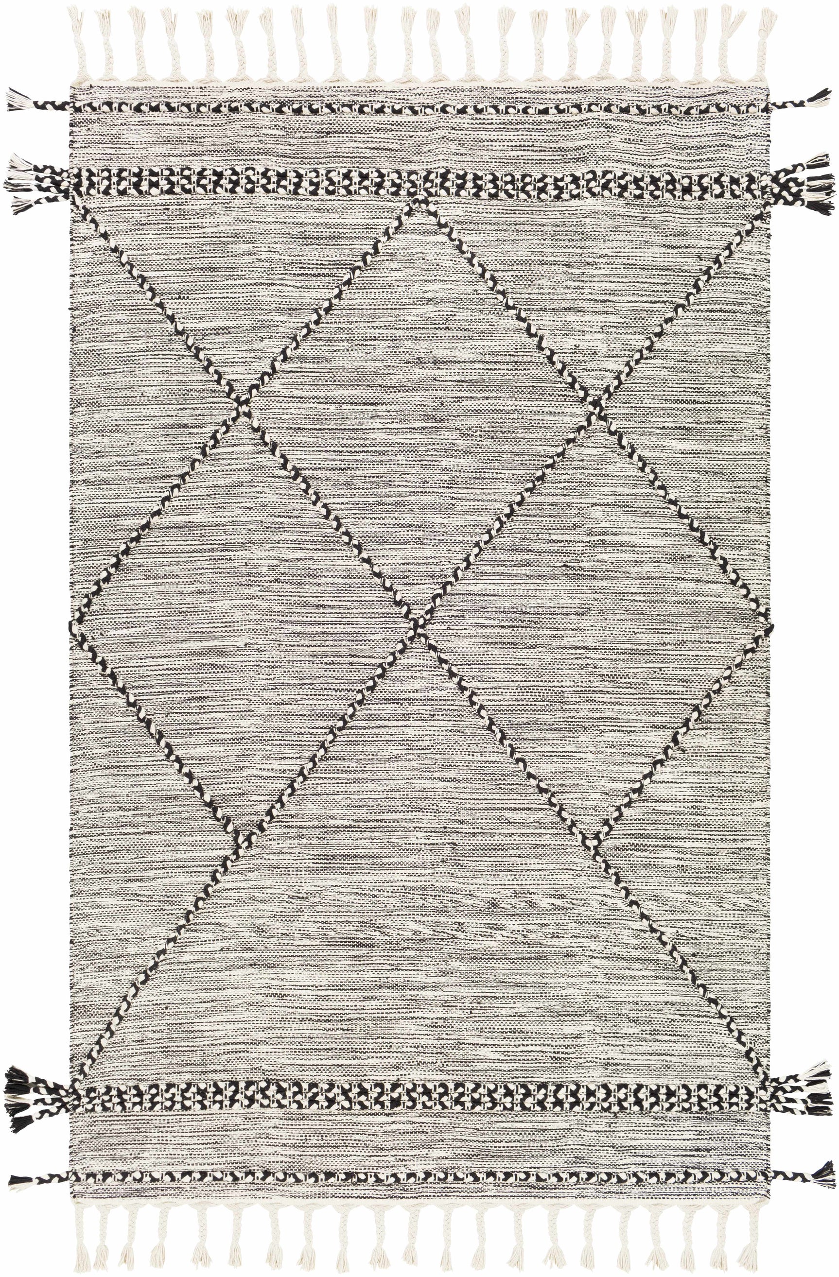 Neal Black/Cream Trellis Cotton Rug with Tassels - Clearance - Ornate Home