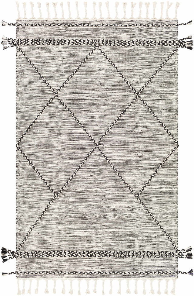 Neal Black/Cream Trellis Cotton Rug with Tassels - Clearance - Ornate Home
