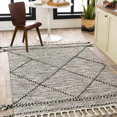 Neal Black/Cream Trellis Cotton Rug with Tassels - Clearance - Ornate Home