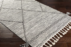 Neal Black/Cream Trellis Cotton Rug with Tassels - Clearance - Ornate Home