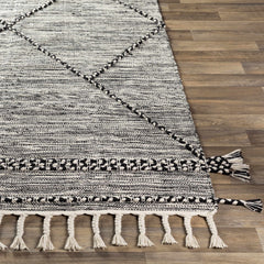 Neal Black/Cream Trellis Cotton Rug with Tassels - Clearance - Ornate Home