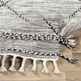 Neal Black/Cream Trellis Cotton Rug with Tassels - Clearance - Ornate Home