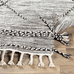 Neal Black/Cream Trellis Cotton Rug with Tassels - Clearance - Ornate Home