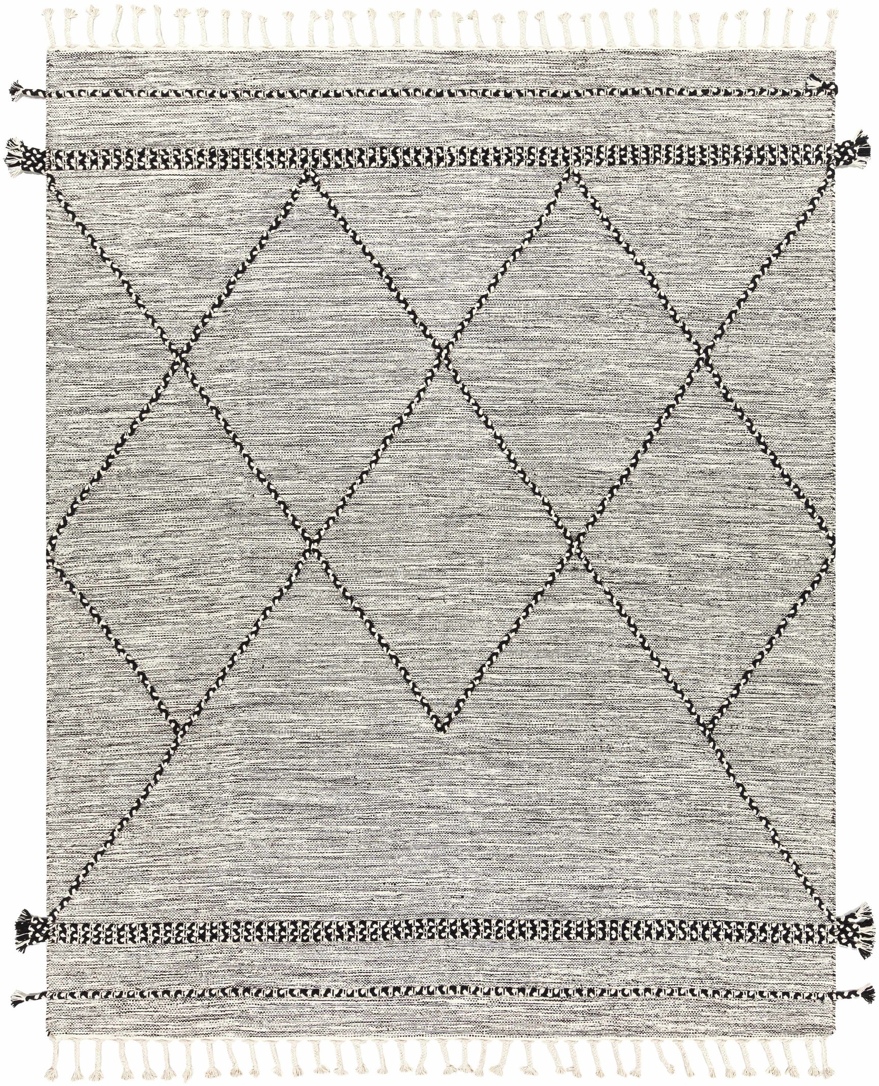 Neal Black/Cream Trellis Cotton Rug with Tassels - Clearance - Ornate Home