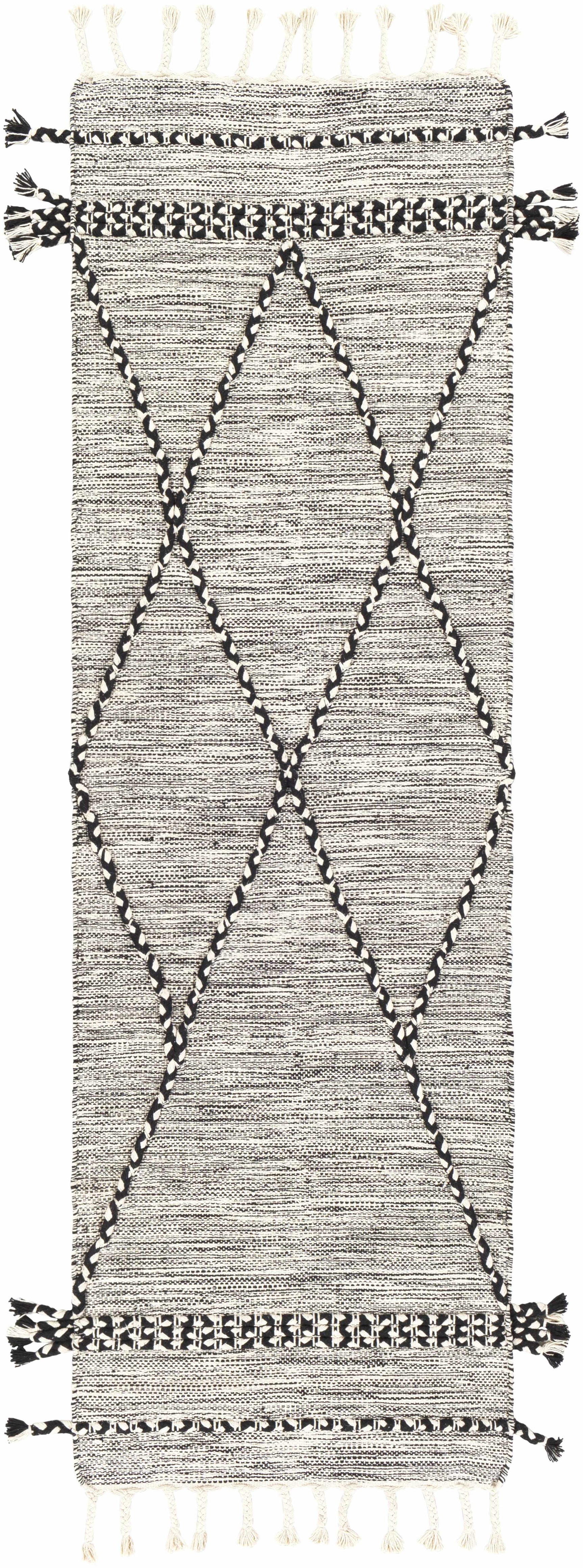 Neal Black/Cream Trellis Cotton Rug with Tassels - Clearance - Ornate Home