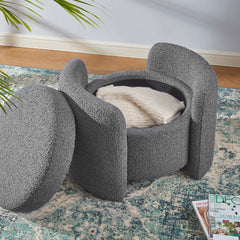 Nebula Charcoal Boucle Upholstered Ottoman - Ornate Home