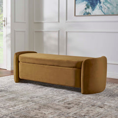 Nebula Cognac Upholstered Performance Velvet Bench - Ornate Home