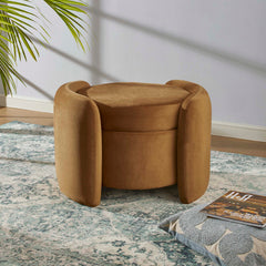 Nebula Cognac Upholstered Performance Velvet Ottoman - Ornate Home