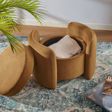 Nebula Cognac Upholstered Performance Velvet Ottoman - Ornate Home