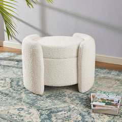 Nebula Ivory Boucle Upholstered Ottoman - Ornate Home
