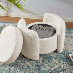 Nebula Ivory Boucle Upholstered Ottoman - Ornate Home