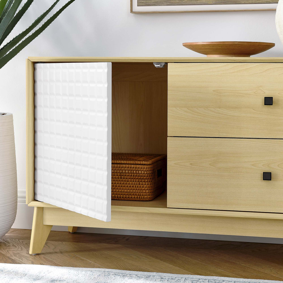 Nectar Natural/White 43" Wood Grain Accent Cabinet - Ornate Home